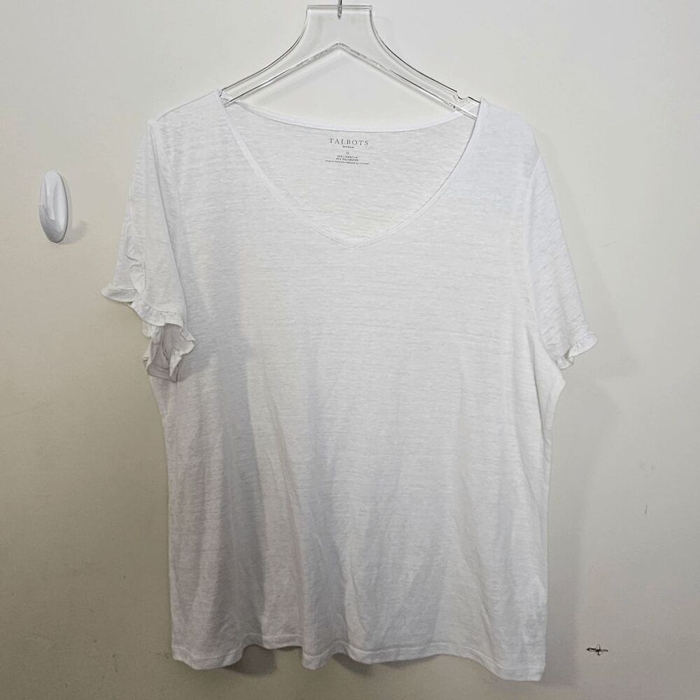 TALBOTS Short Sleeve Sheer Linen Blend Lightweight Breezy Scoop Top Women's Whit